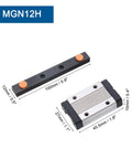 100Mm Linear Guide Rail Set With MGN12H Carriage Block And Mini Linear Guide For DIY 3D Printers And CNC Machines Bearing Steel Smooth Glide Pro Grade Rails product image showing rail and carriage dimensions