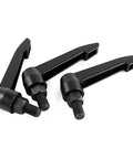 Heavy Duty Adjustable Clamping Handles Featuring Eighty Millimeter Levers And M10 Male Threads With Tough As Nails Black Steel Build For No Sweat Adjustments And Reliable Grip On Any Workshop Project Three Piece Set, showing three black steel clamping handles.