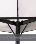 Close-up of triangular reinforced beam in Outdoor Gazebo 10x13 With Mosquito Netting And Curtains, Weather Resistant Patio Canopy