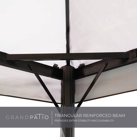 Close-up of triangular reinforced beam in Outdoor Gazebo 10x13 With Mosquito Netting And Curtains, Weather Resistant Patio Canopy