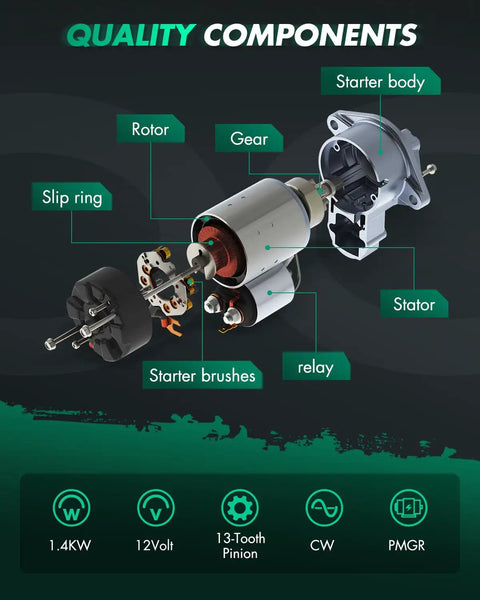 Starter Motor For Mazda 2 2012 2013 2014 1.5L Automatic Transmission Direct Fit Replacement Plug And Play 12V 1.4KW 13 Teeth Clockwise diagram