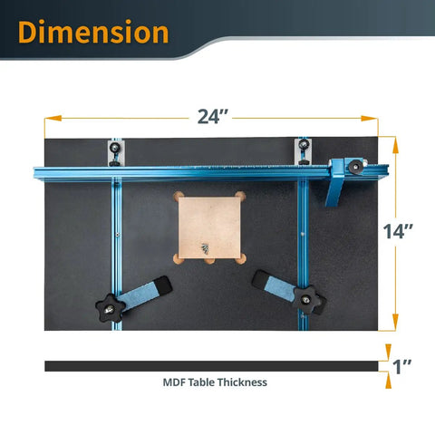 Top view of Drill Press Table Accessories Kit With T Track Fence And Flip Stops For Precision Woodworking showing 14x24 inch dimensions