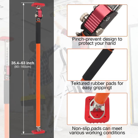 Third Hand Adjustable Support System Cargo Bar with pinch-prevent design, textured rubber pads, non-slip base, 35-63 inches.