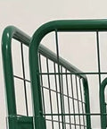Side Opening Foldable Mesh Rolling Cage Cart for Warehouse Use a Real Workhorse Heavy Duty Dolly Trolley with Easy Access Door Space Saving Cage Cart for Quick Loading Unloading and Transport of Boxes and Packages, green steel mesh side frame