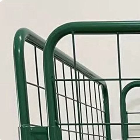 Side Opening Foldable Mesh Rolling Cage Cart for Warehouse Use a Real Workhorse Heavy Duty Dolly Trolley with Easy Access Door Space Saving Cage Cart for Quick Loading Unloading and Transport of Boxes and Packages, green steel mesh side frame