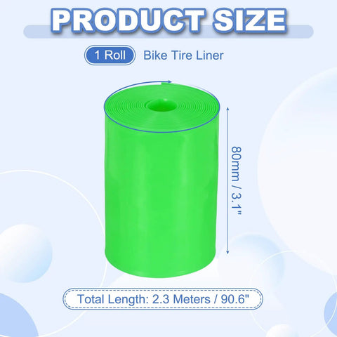 TPU Bike Tire Liner Anti Puncture Shield For 26 Inch Bikes Green 80x2300x1mm roll displayed with size indicators