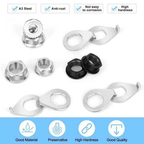 Durable Carbon Steel Bike Hub Nut And Safety Washer Kit with M8 M9.5 M10 for front and rear wheel hubs on mountain and road bikes