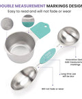 Heavy Duty Magnetic Measuring Cups And Spoons Set In 304 Stainless Steel With Double Markings, close-up view of measurement markings.