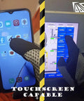 Built Different Heavy Duty Work Gloves With Breathable Leather Palms And Touchscreen Compatible Tips Machine Washable Reinforced Knuckles Zero Slip Grip used for touchscreen access on devices.