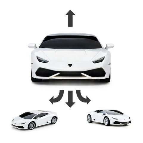 Lamborghini Huracan LP610-4 1 24 Scale RC Car With Realistic Exterior And Interior, white model showing front and side angles.