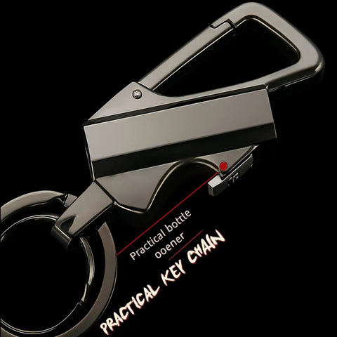 Close-up of 3in1 Lighter With Multitool Keychain And Bottle Opener, showcasing vintage metal alloy with durable black finish.