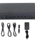 Mini Ups Portable Battery Backup With 15000Mah Capacity Includes 5V 9V And 12V DC Outputs Plus Universal USB Port top view with cables.