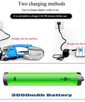 Upgrade Your Shipping Game With This Portable Electric Strapping Machine showing two charging methods and a 3000mAh battery.