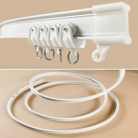 Flexible Ceiling Curtain Track 9.8 Ft Bendable Curtain Rail With Mute Rollers For Easy Install In Shower Bay Window RV Or Room Divider Curved Track That Bends Any Way To Fit Any Shape, white metal
