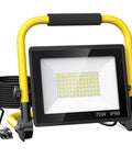 Ultra Bright 10000 Lumen LED Work Light Flood Light With 6Ft Cord IP66 Waterproof shown with yellow stand and black cord