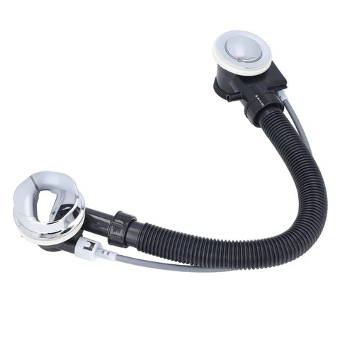 Ziyvural Bathtub Overflow Drainer, 65cm Flexible Pipe with chrome and black flexible drainage hose.