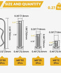 Beefy 12Pcs M8 Clevis Pins And M3 X 60Mm R Shape Cotter Clips Set In 304 Stainless Steel, includes size and weight details.