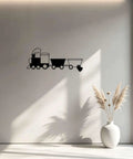 Steam Locomotive Train Metal Wall Art Decor Industrial Vintage Rustic Wall Sculpture Black Finish 12 Inch on white wall