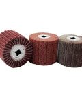 Heavy Duty 3-Pc Nylon Wire Polishing Wheel Set For Metal Grinding with 60 To 320 Grit, three cylindrical abrasive pads.