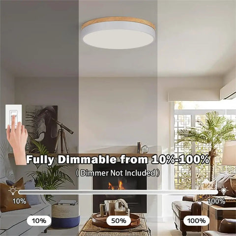 Wooden Flush Mount Ceiling Light With Dimmable LED 5CCT 2700K 6000K Round 16 Inch Ceiling Fixture For Kitchen Living Room Dining Room And Bedroom Modern Farmhouse Style Easy Install And Brilliance Control Lit