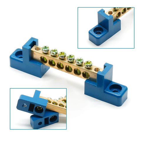 2 Pack Brass Ground Bar Terminal Block, 6 Position Wire Screw Grounding Bus Bar, Durable Electrical Grounding Block with 5mm Holes
