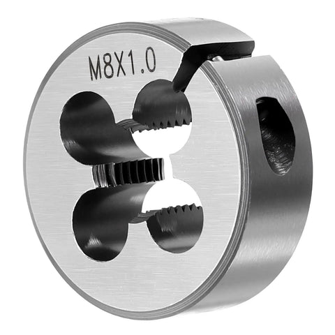 M8 X 1mm Round Threading Die Right Hand Metric Alloy Steel Machine Die with visible threading teeth and size marking