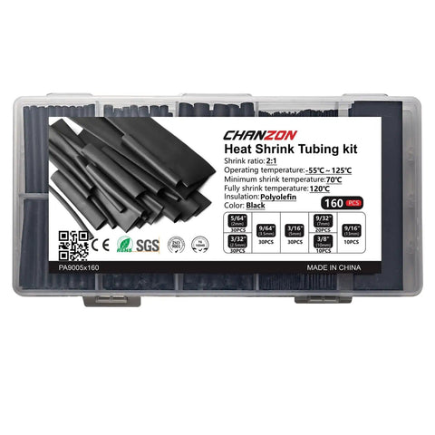 Handy 160 Piece Heat Shrink Tubing Kit With Seven Sizes From Five Sixty Fourths To Nine Sixteenths Inch Two To One Shrink Ratio Polyolefin Sleeving