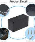 Heavy Duty 2 Pack Project Box IP65 Waterproof Junction Case Solid Abs Plastic Housing Kit For Electronics Wiring Diy Projects Real Deal Black Finish showcasing sealing gasket, mounting holes, copper nuts, and stainless steel screws.