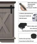 Wooden sliding door with Super Mini Barn Door Hardware Kit for Sliding Double Doors No Fuss Install with I Shape Hanger, 100 Lb Capacity, shown installed on TV stand.