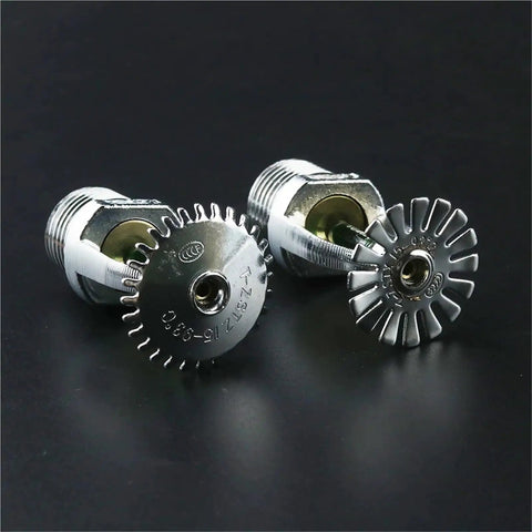 Built Tough Pendent Fire Sprinkler Head 93 Degree Activation One Half Inch Solid Copper Construction Five Pack close-up of sprinkler heads on black background.