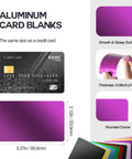 Colorful Aluminum Metal Business Card Blanks Pack Of 200 For Laser Engraving And DIY Cards, 3.37 x 2.12 in, shown in purple color.