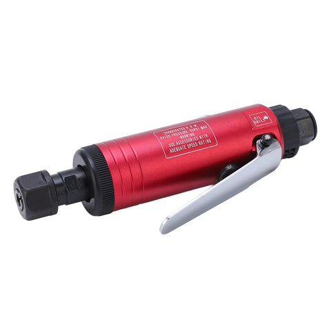 Badass Stainless Steel Air Die Grinder 90 Psi Pneumatic Tool With Adjustable Speed And Turbo Spindle showing red aluminum body and lever.
