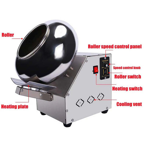Commercial Electric Sugar Coating Machine For Candy And Chocolate Polishing Adjustable Speed with roller and control panel