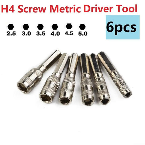Six Point Hex Socket Set With H4 Hex Shank Nut Driver Sockets 2.5Mm To 5Mm, 6Pc Silver Metal Hand Tool Kit For Car Repair