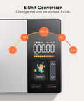 Smart Nutrition Scale For Real Foodies Tracks Calories Fat Carbs And Protein With TFT Display And Easy App Sync close-up of unit conversion feature