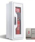 Heavy Duty Durable Metal Fire Extinguisher Cabinet With Magnetic Door And Acrylic Window Holds 2 5 10 Lb Extinguishers Plus First Aid Kit Semi Recessed Or Wall Mount For Indoor And Outdoor White