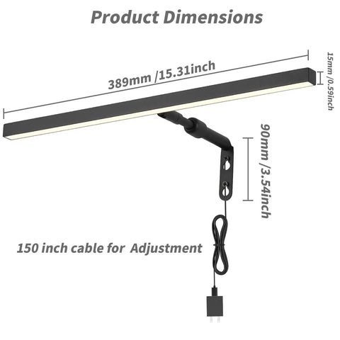 Diagram showing Plug In 16 Inch 4W LED Picture Light With Remote And Timer with dimensions and adjustable features.