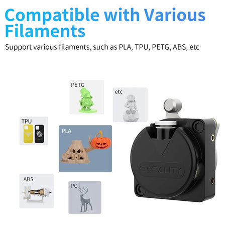 Direct Drive Extruder Upgrade Kit For K1 Series And Ender 3 V3 1.75mm Filament Dual Gear Feeding Easy Install No Motor Included shown with compatible filament types