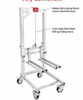Heavy Duty Portable Manual Lift Stack With Folding Winch Crank Handle Material Handler for 132 Lb Loads with steel rope.