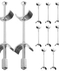 Pack Of Ten Heavy Duty Galvanized Steel Countertop Joint Connector Bolts for butcher block counters, shown from front and side views.