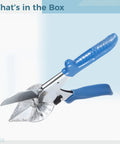 Adjustable Angle Miter Shear With SK5 Cutting Head Delivers Sharp Clean 45 To 135 Degree Cuts Large 1.97 Inch Opening Multi Angle Wire Duct Cutter For Electricians And Woodworking Pro Grade Blue Hand Tool with blue handle close-up.