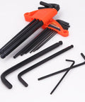 Top-Notch 9-Piece Ball-End Hex Key Wrench Set With Extended Medium-Length Handles And Black Oxide Finish For Rock Hard Mechanical And Home Maintenance Jobs, black hex keys in orange holder