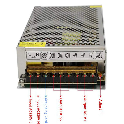 12V 15A LED Strip Power Supply AC 100V-240V To DC12V 180W Switching Converter Adapter Indoor Use Plug And Play With Surge Protection For LED Lighting Display Surveillance 3D Printer Electronics metal power supply with labeled AC and DC terminals