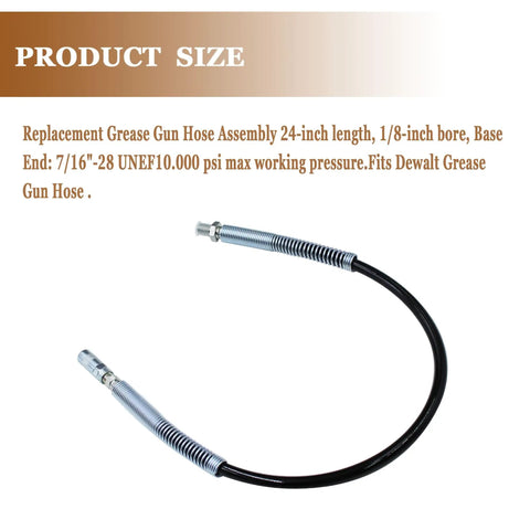 24 Inch Flexible Grease Hose Kit For 20V Max Cordless Grease Gun Direct Replacement One Eighth NPT Extension With Coupler And Heavy Duty Build