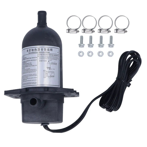 Rugged Self Circulating Engine Water Jacket Heater Designed To Beat The Freeze And Deliver Smooth Cold Weather Starts With Zero Hassle Plug And Go Convenience At One Twenty Volts with installation kit including clamps and hardware.