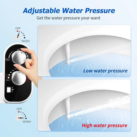 Control panel and nozzle adjusting water pressure on hot and cold bidet attachment for toilet ultra slim design with warm water