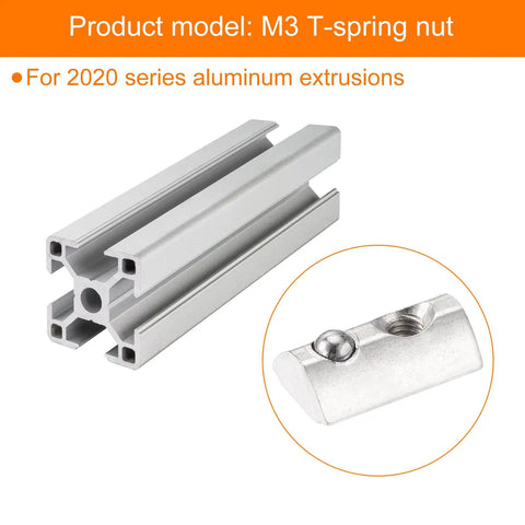 30Pcs M3 T Spring Nuts Carbon Steel Nickel Plated Half Round Roll-In For T-Slot Aluminum 3D Printer CNC Router 2020 Series detail with aluminum extrusion