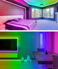 150ft RGB LED Strip Lights With App Control And Remote in bedroom and living room, color changing mood lighting, music sync