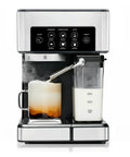 Compact Slim Green Milk Frother Coffee Maker For Your Daily Setup with frothing wand and milk tank, making espresso and lattes.