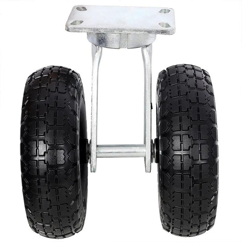 10 Inch Dual Wheel Swivel Caster With Flat Free Pu Foam Tires And 660 Lb Heavy Duty Plate Mount Casters for carts, showcasing black foam tires on metal mount.